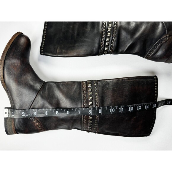 Free People Brown Leather Boots Womens EU 37  Tall Studded Portugal Decorative - Picture 13 of 15